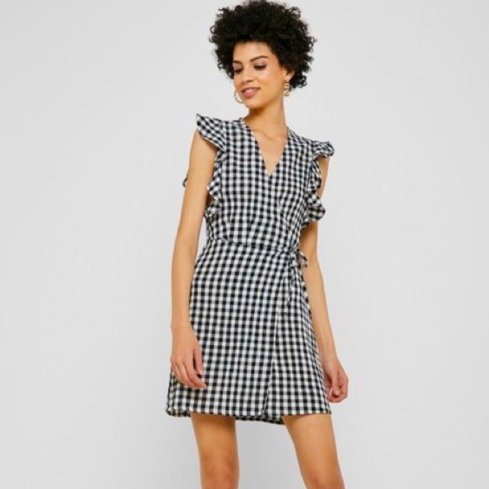 Topshop Gingham Ruffle Detail Wrap Dress size small